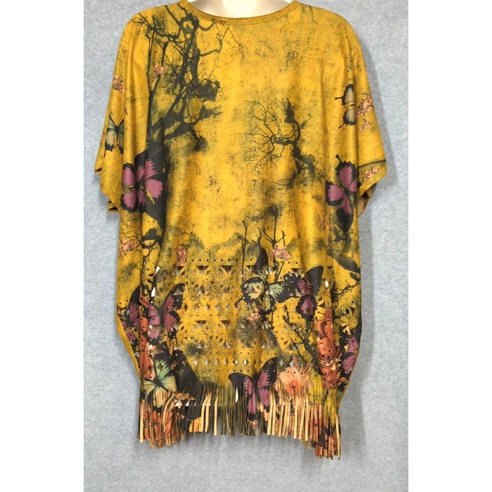 Vtg Adore Poncho Top XL Butterflies Fringe Art to Wear Festival Boho Lagan Look - Picture 3 of 11
